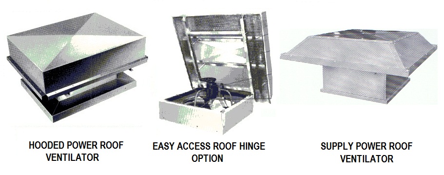 Canadian Blower industrial axial hooded roof ventilators.
