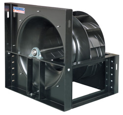 Industrial air handling plenum ventilators and air makeup fan blower components with airfoil wheel impellers.